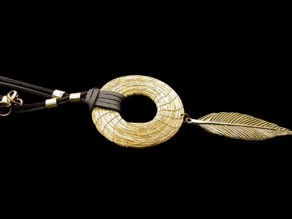 Necklace with Golden Grass and synthetic leather