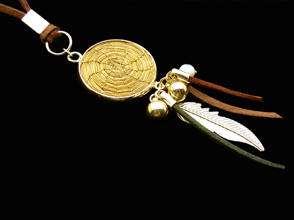 Necklace with Golden Grass and synthetic leather