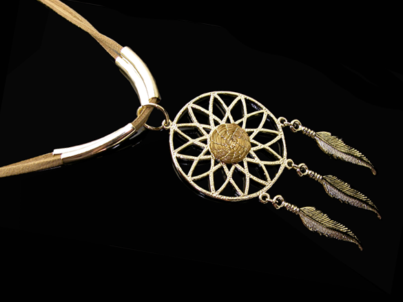 Necklace with Golden Grass and synthetic leather
