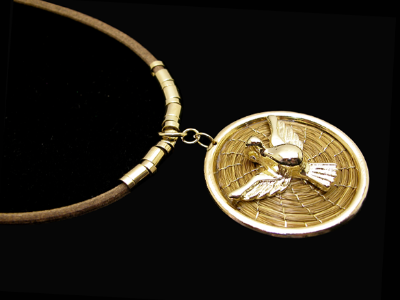 Dove necklace with Golden Grass and synthetic leather