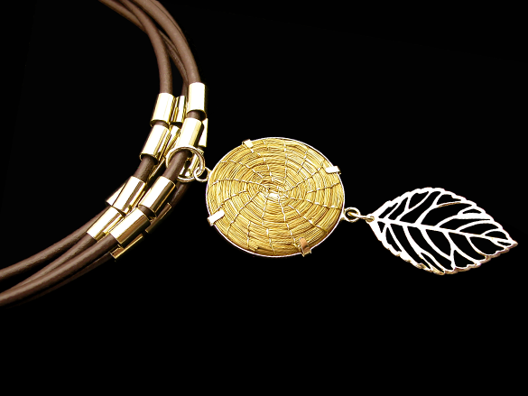 Necklace with Golden Grass and synthetic leather