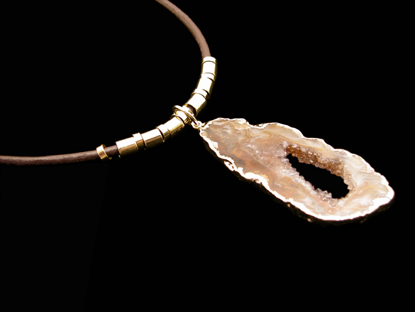 Synthetic leather necklace with natural stone pendant