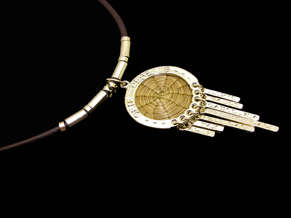 Medal necklace with Golden Grass and synthetic leather