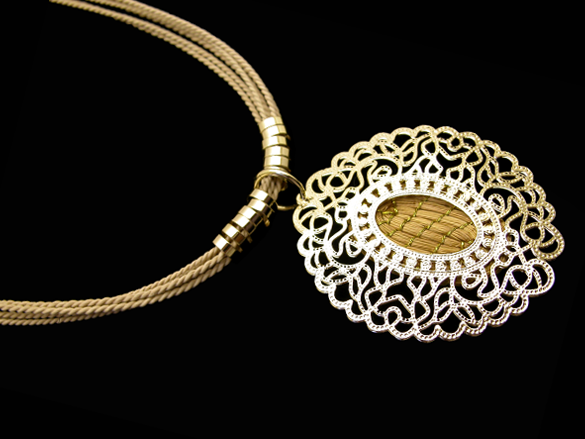 Buriti Straw necklace and plated pendand with Golden Grass